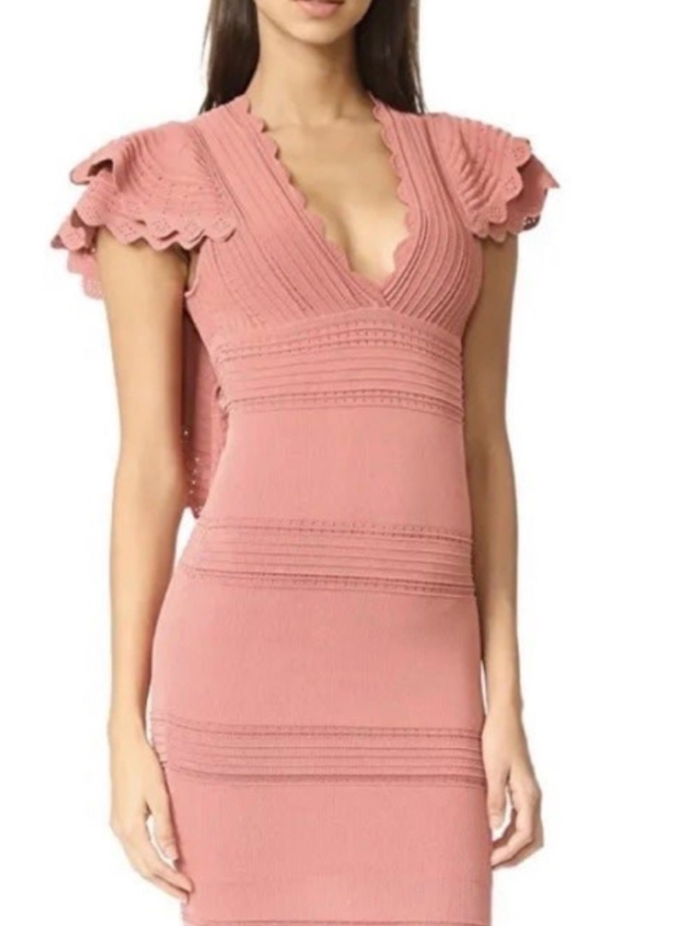 Ronny Kobo Scallop-Trim V-Neck Mini Dress in Dusty Pink size XS - Picture 4 of 8